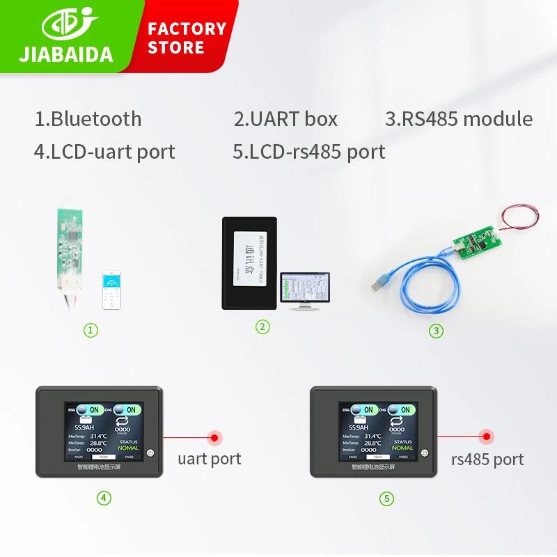 JBD ׼ Bluetooth  UART RS485 Ƭ ͸  LCD ÷  ִ Ʈ BMS 3S-20S